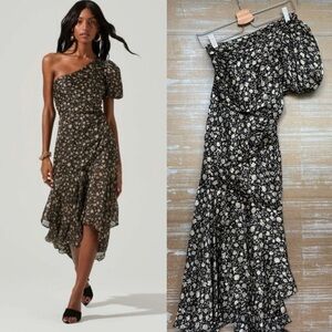 ASTR Santorini One Shoulder Floral Midi Dress Boho Preppy Wedding Womens XS